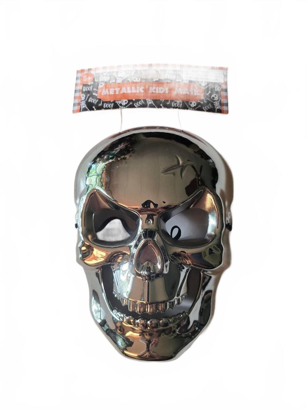 Metallic Kids Skull Mask Silver Chrome Halloween Costume Accessory